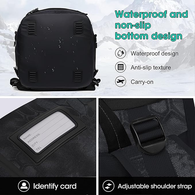 Ski Boot Bag, 55L/70L Waterproof Ski and Snowboard Boots Travel Backpack for Skis, Snowboard, Ski Helmet, Goggles, Gloves & Accessories