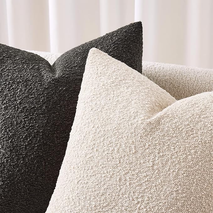 ANRODUO Pack of 2 Textured Boucle Throw Pillow Covers Soft Grey Euro Decorative Accent Solid Pillow Cases Cozy Modern Couch Cushion Case for Chair Sofa Bedroom Living Room Home Decor, 24 x 24 Inch