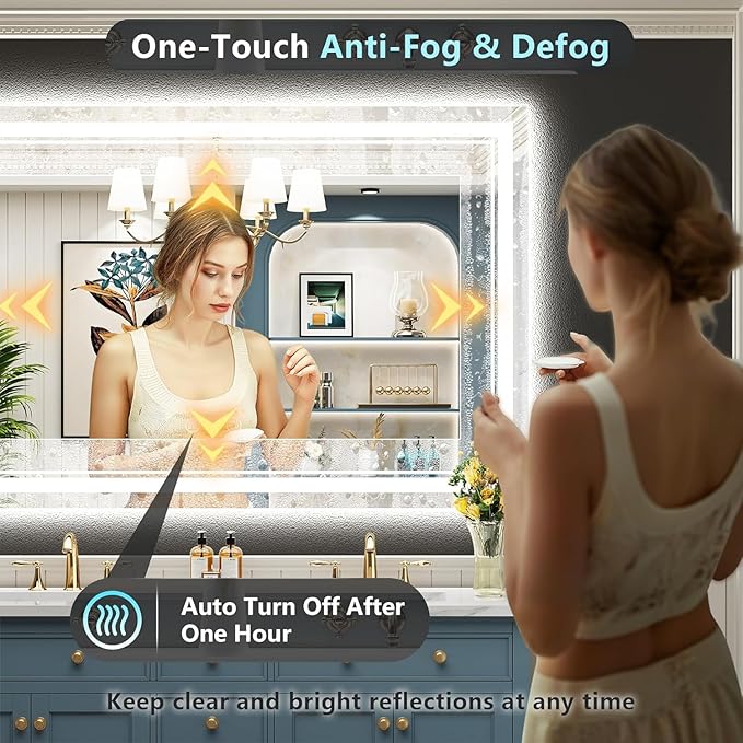 55x36 LED Bathroom Mirror with Lights, Backlit and Front Lit, Anti-Fog Lighted Vanity Mirrors for Bathroom Wall, Dimmable, 3-Color Light, Memory, Shatter-Proof, HD Tempered Glass, CRI＞90