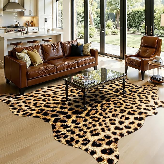 AROGAN Premium Leopard Print Rug 8x10 Feet, Faux Fur Cheetah Rug, Non-Slip Animal Print Hide Leopard Skin Area Rug for Bedroom Living Room Home Decor