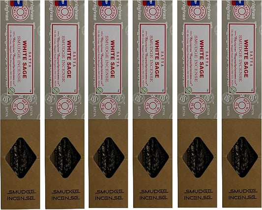 Satya Smudge Incense Stick – Hand-Rolled Indian Masala Incense for Meditation, Yoga & Spiritual Cleansing Pack of 6 (Smudge White Sage)