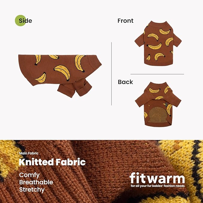 Fitwarm Banana Dog Sweater, Thermal Dog Winter Clothes for Small Dogs Boy Girl, Pet Outfit, Brown, Yellow, XL