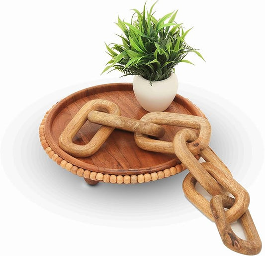 Boho Wooden Link Decor for Coffee Object for Coffee Table & Shelf Knot Sculpture, Farmhouse Rustic Shelf Natural Wood Chain Links for Living Room, Entryway, Console,Office Home Accent