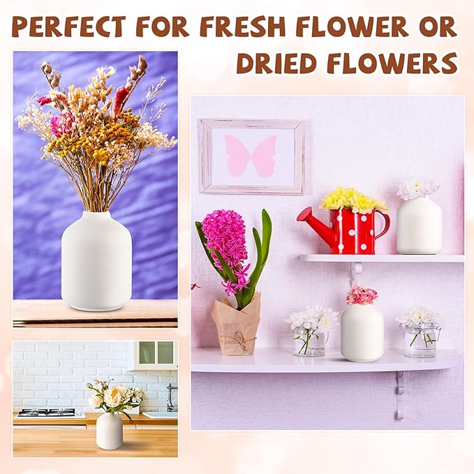 Tioncy 15 Set 3.9"*2.76" White Ceramic Bud Vases Bulk Boho Small Flower Valentine's Day Decoration Centerpieces White Ceramic Vases for Dry Flowers Pampas Grass Home Valentines DIY Wedding Table Decor