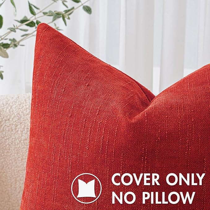 MIULEE Pack of 2 Christmas Decorative Throw Pillow Covers Soft Chenille Throw Pillows Solid Textured Cushion Covers for Couch Sofa Bedroom Living Room 18x18 Inch, Red