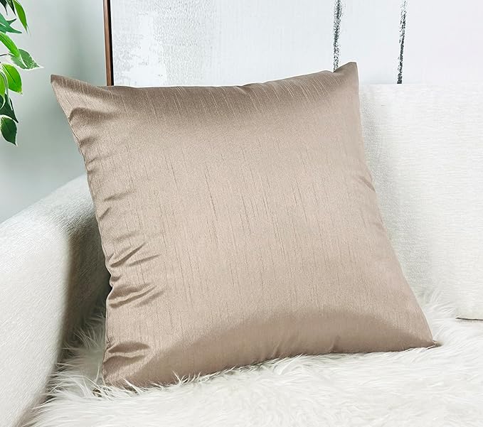 Aiking Home 24x24 Inches Faux Silk Square European Shams, Zipper Closure, Sand (Set of 2)