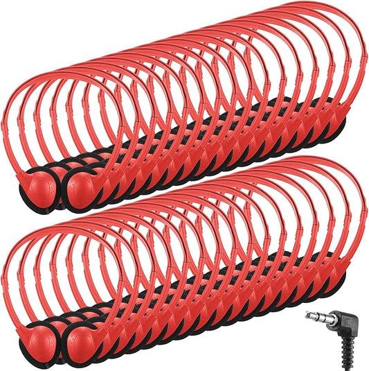 Konohan 30 Pack Headphones Bulk Headphone for School Classroom Student Wired Headphones Adjustable with 3.5 mm Jack for Adults (Red)