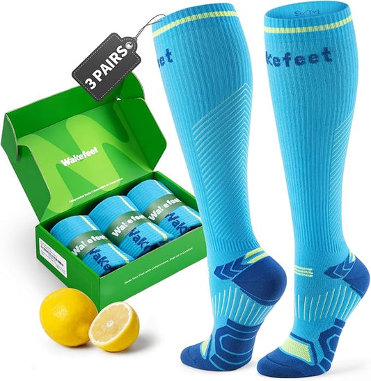Wakefeet Compression Socks for Women Men 3 Pairs, Compression Stockings, Fragrance Flight Socks for Travelling Sitting