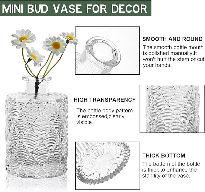 Arme 20 Pcs Bud Vase Set, Mini Vases for Flowers, Small Vintage Glass Vase for Centerpieces, Cute Clear Bud Vases for Home Flower Wedding Decorations