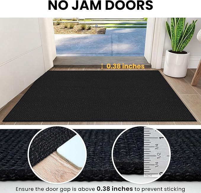IOHOUZE Washable Runner Rug 2.6x12 Non Slip Rubber Backed Extra Long Hallway Runner Entryway Runner Indoor, Kitchen Rugs Woven Cotton Floor Carpet for Hall Entrance Stair, Black/Grey
