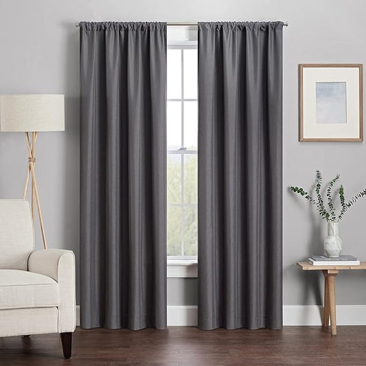 ECLIPSE Kendall Modern Blackout Thermal Rod Pocket Window Curtain for Bedroom or Living Room (1 Panel), 42" x 63", Charcoal