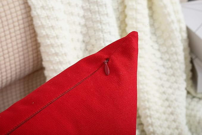TangDepot Handmade Decorative Solid 100% Cotton Canvas Throw Pillow Covers/Pillow Shams, (20"x20", Red)