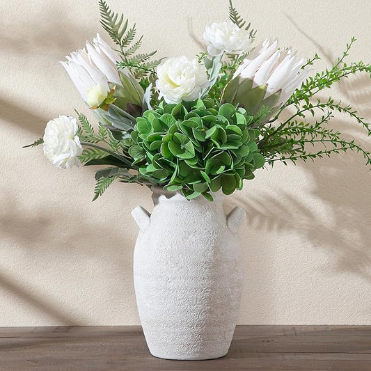 Ceramic Flower Vase Home Decor, 9.76 Inch Large White Decorative Vase, Rustic Farmhouse Vase for Living Room Bedroom Kitchen Table Office Centerpiece Decorations, Holiday & Wedding