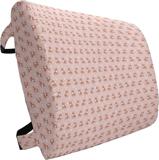 Ambesonne Dog Lover Lumbar Back Support Pillow, Little Corgi Jumping Running and Standing Cartoon Hearts Background, High Density Foam for Office Chairs Car Seats, 14" x 13", Coral Orange White