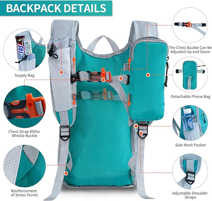 HIGH EXPERIENCE Hiking Backpack 10L/15L Small Daypack Lightweight Packable Travel Foldable Water Resistan for Women Men (Lake Green, 15L)