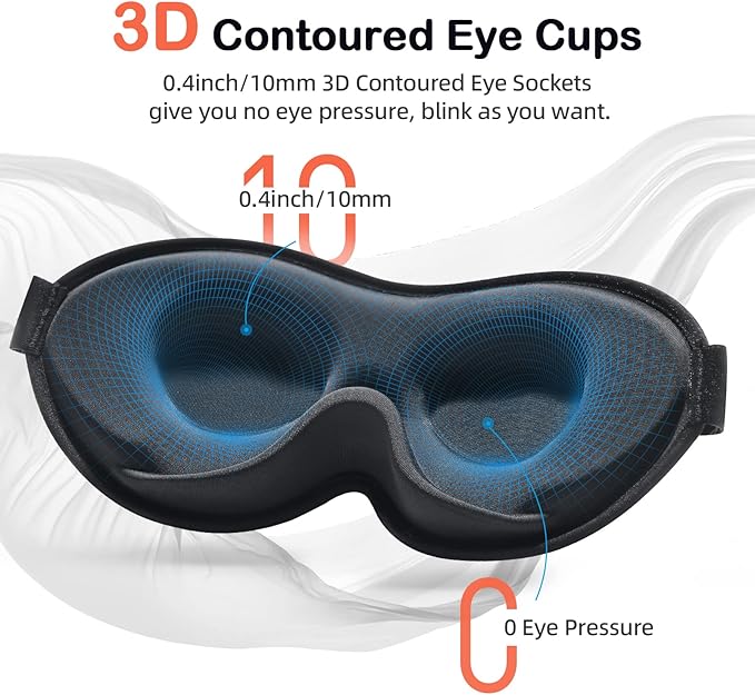 INNELO 3D Contoured Sleep Mask for Side Sleepers, 100% Light Blocking Sleeping Mask for Men & Women, Soft, No Pressure on Eyes, Airplane Blindfold for Travel, Night Eye Cover for Nap, Yoga, Pink