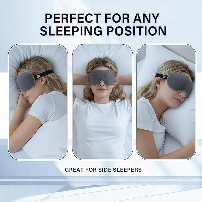 Ultra-Thin 3D Sleep Mask for Side Sleepers, Men, Women, Lash Extensions – Soft, Breathable and Lightweight Blackout Sleeping Eye Mask for Travel, Naps, Airplane, Adjustable, Mens (Gray)