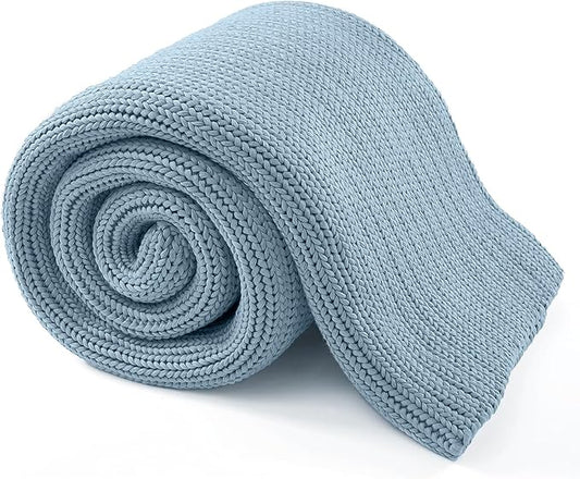 Guohaoi Knitted Weighted Blanket for Adults (Haze Blue 50"x75" 12lbs) No Beads Cooling Throw Blanket for Hot Sleepers, Home Decor Breathable Chunky Knit Heavy Blanket Use on Full Size Bed