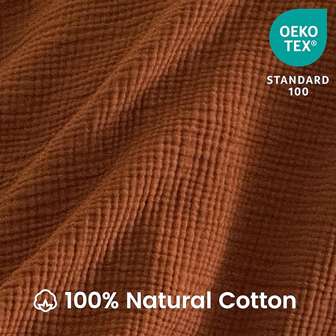 FALUCA Cotton Muslin Reversible Blanket King Size for Bed, Couch, Four Layers Blanket, Soft Lightweight Cozy Breathable Farmhouse Decoration for All-Season, Camel