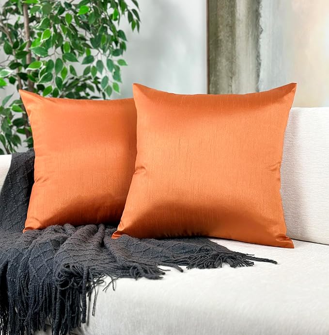 Aiking Home 24x24 Inches Faux Silk Square European Shams, Zipper Closure, Orange (Set of 2)