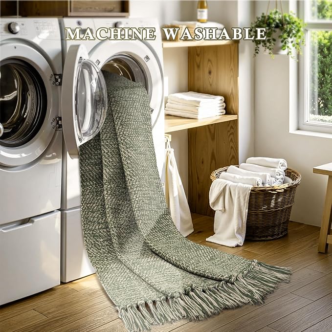Collive Washable Area Rug 4' x 6', Woven Cotton Bedroom Rugs Neutral Indoor Accent Rug, Modern Comfy Floor Carpet with Tassel for Living Room, Nursery Room, Dining Room, Bedside, Patio Decor