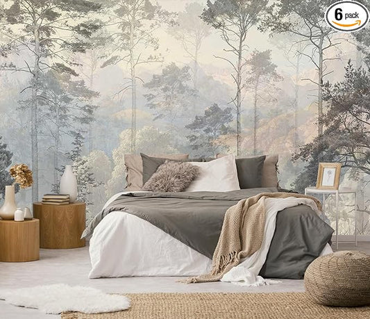 Hazy Forest Wall Mural, Abstract Nature Landscape Wallpaper, Background Wall Decoration Patterns（Non-self-Adhesive）