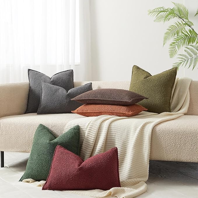JUSPURBET Brown Decorative Pillow Covers 26x26 Set of 2 Throw Pillow Covers for Couch Sofa Bed Cozy Boucle Textured Cushion Covers Cases with Hidden Zipper for Living Room Home Decor