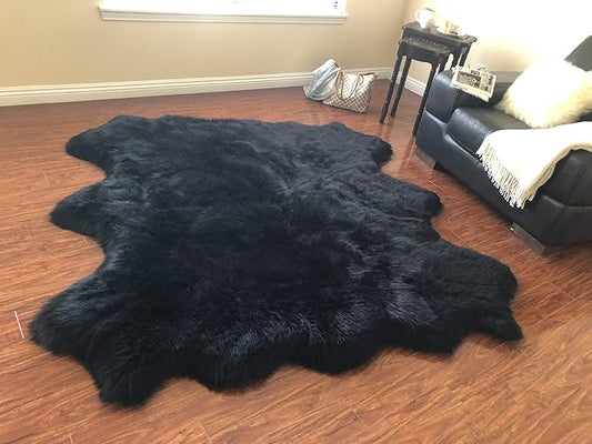 Free Shape Luxury Soft Fluffy Shag Area Rug Sexto 6 Pelts 6'x6',180x180 cm - Vegan Fur Ultra Soft Indoor Carpet Nursery Rugs for Bedroom Home Decor, Black