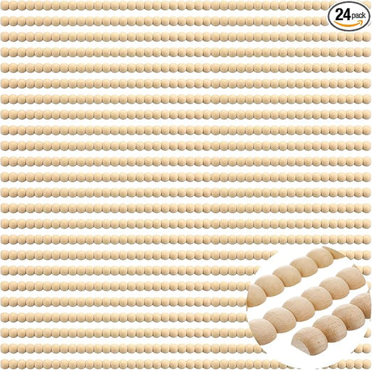 Nuanchu 24 Pcs Decorative Beaded Wood Trim Half Wooden Beads Trim Molding 15. 75 Inch Unfinished 3D Decorative Bead Pearl Wood Molding Cute DIY for Home Wall Cabinet Shelf Window Door (14 mm)