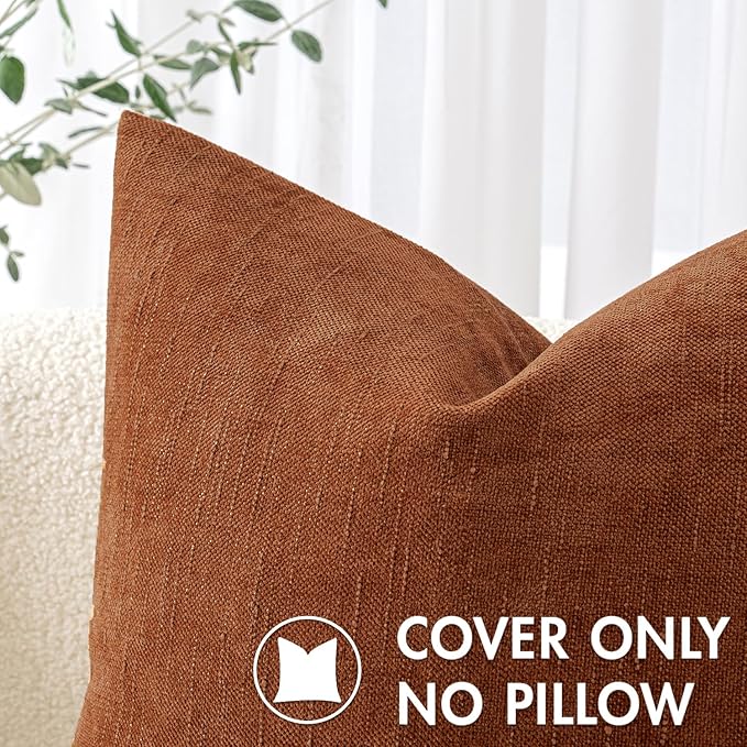 MIULEE Pack of 2 Decorative Throw Pillow Covers Soft Chenille Throw Pillows Solid Textured Euro Cushion Covers for Couch Sofa Bedroom Living Room 24x24 Inch, Dark Rust