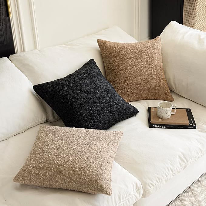 Foindtower Decorative Textured Boucle Throw Pillow Covers Accent Solid Lumbar Pillow Cases Neutral Soft Cozy Couch Cushion Case for Chair Sofa Bedroom Living Room Home Decor 12 x 20 Inch,Black