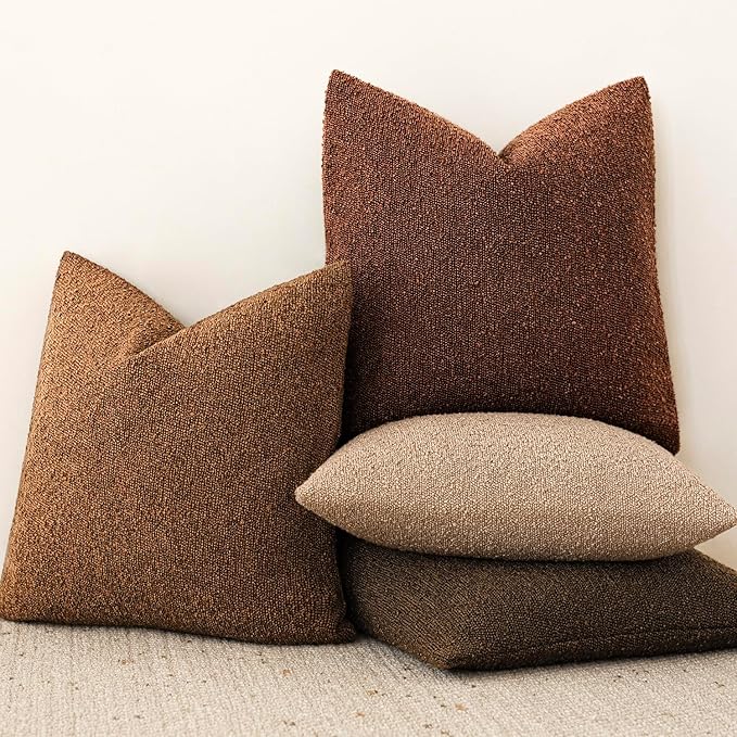 Foindtower Decorative Textured Boucle Throw Pillow Covers Accent Solid Pillow Cases Neutral Soft Cozy Couch Cushion Case for Chair Sofa Bedroom Living Room Home Decor 20x20 Inch,1PC,Hazel Brown