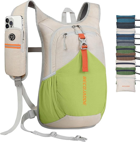 BECOJADDE 20L Small Hiking Backpack for Men Women Foldable Packable Back Pack Ultralight Hiking Daypack for Travel Camping Outdoor, Beige Green
