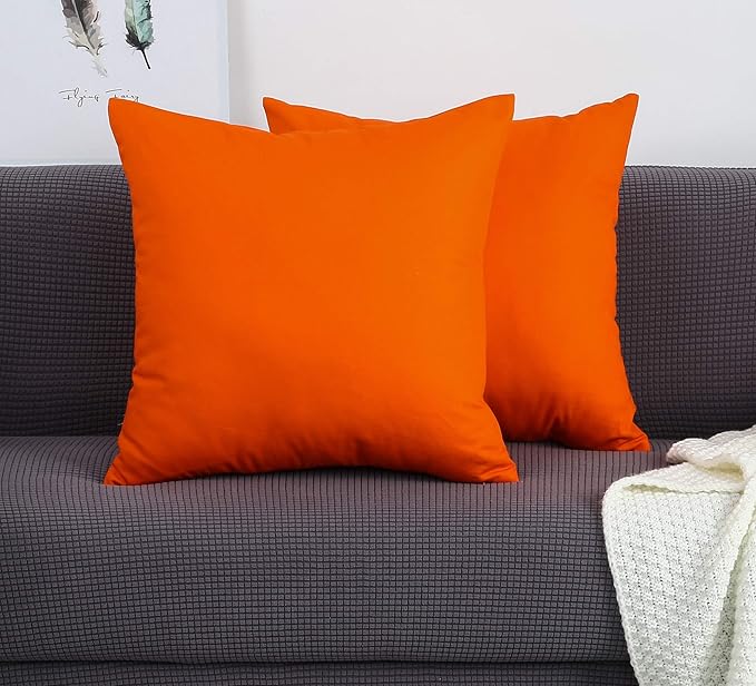 TangDepot Handmade Decorative Solid 100% Cotton Canvas Throw Pillow Covers/Cushion Covers, 45 Colors Available - (20"x20" 2 Pieces, Orange), 2 Count (Pack of 1)