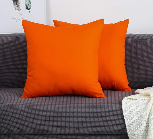 TangDepot Handmade Decorative Solid 100% Cotton Canvas Throw Pillow Covers/Cushion Covers, 45 Colors Available - (20"x20" 2 Pieces, Orange), 2 Count (Pack of 1)