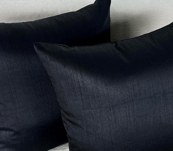 Aiking Home Collection 26x26 Inches Faux Silk Square European Shams, Zipper Closure, Black (Set of 2)