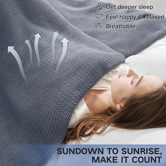 Guohaoi Knitted Weighted Blanket for Adults (Light Grey 48"x72" 20lbs) No Beads Cooling Throw Blanket for Hot Sleepers, Home Decor Breathable Chunky Knit Heavy Blanket Use on Full Size Bed