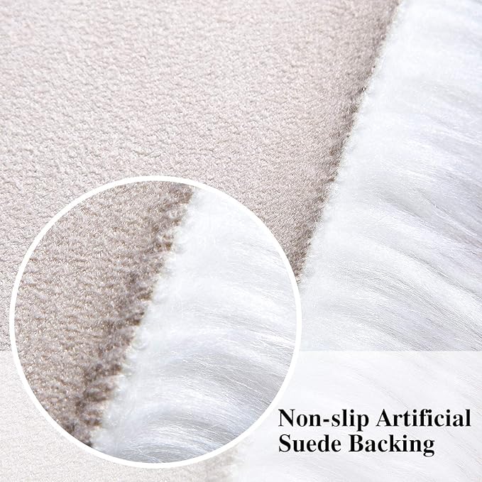 Softlife White Faux Fur Sheepskin Chair Cover 4 PCs Seat Cushion Pad Super Soft Area Rugs for Living Bedroom Sofa Dorm (1.6ft x 1.6ft)