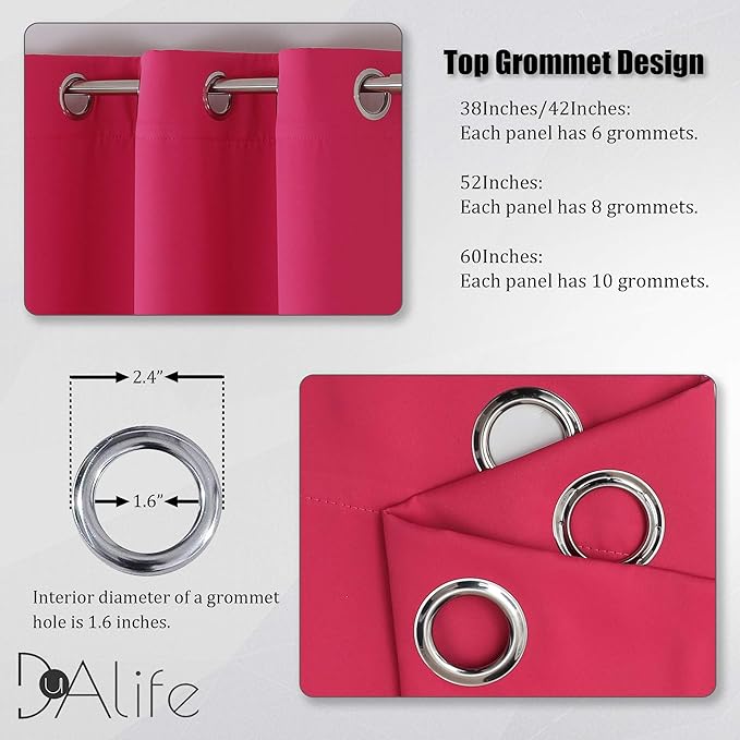 DUALIFE Raspberry Sorbet Blackout Curtain Panels for Living Room 108 Inch Length Hot Pink Solid Energy Efficient Room Darkening Bedroom Curtains Thermal Insulated Grommet Top 60x108 Inches Long