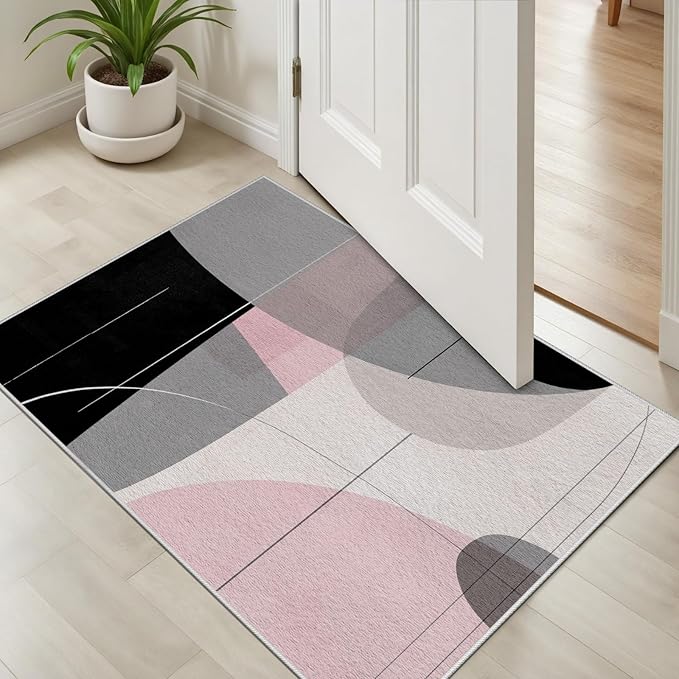 Abstract Art Line Living Room Area Rugs 6x9, Modern Boho Geometric Print Rug, Minimalist Washable Non Slip Neutral Soft Carpet for Bedroom, Dining Room Office Playroom, Black Gray