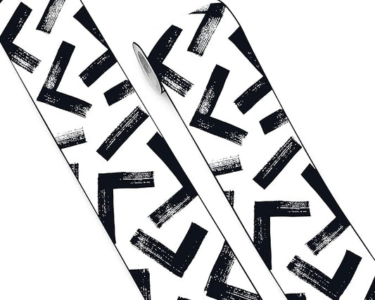 FLFK Black and White Design Wallpaper Border - Peel and Stick Wall Paper, Self Adhesive Removable PVC Borders Sticker, Modern Waterproof Trim for Home Decor, 6" x 240"