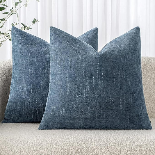 MIULEE Pack of 2 Decorative Throw Pillow Covers Soft Chenille Throw Pillows Solid Textured Cushion Covers for Couch Sofa Bedroom Living Room 20x20 Inch, Smoke Blue
