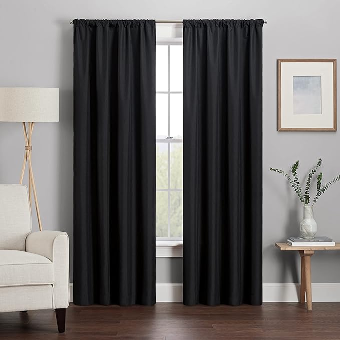 ECLIPSE Kendall Modern Blackout Thermal Rod Pocket Window Curtain for Bedroom or Living Room (1 Panel), 42" x 95", Black