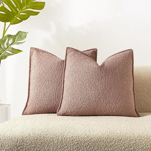 JUSPURBET 18x18 Throw Pillow Covers Set of 2 Decorative Pillow Covers for Couch Sofa Bed Cozy Boucle Textured Cushion Covers Cases with Invisible Zipper for Living Room Home Decor,Jam
