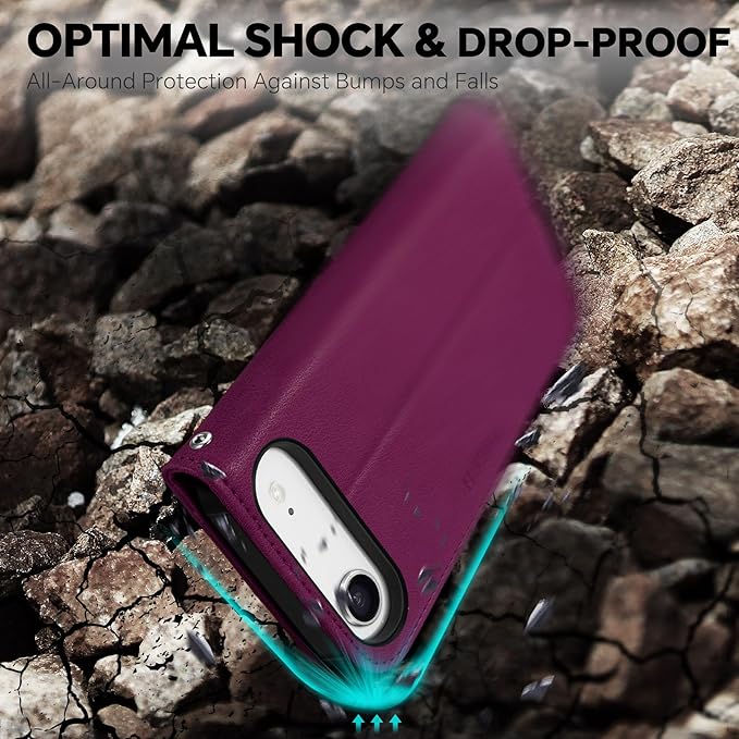 TUCCH Detachable Case Wallet for iPhone Air (6.5") 2025, Wrist Strap | 4 Card Slots RFID Blocking | Wireless Charging | Stand | 2-in-1 Magnetic | PU Leather | Shockproof Folio Cover | Plum Purple