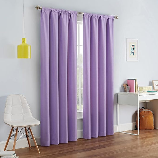 ECLIPSE Kendall Modern Blackout Thermal Rod Pocket Window Curtain for Bedroom or Living Room (1 Panel), 42" x 63", Light Purple
