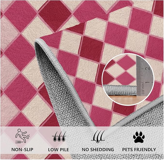 Plaid Rug, Soft Ultra Soft Faux Wool Rhombus Geometric Rugs, Indoor Floor Mats Carpet, Non Slip&Non-Shedding Low Pile Washable Rugs, Modern Red 5x8 Area Rug for Bedroom Home Decor