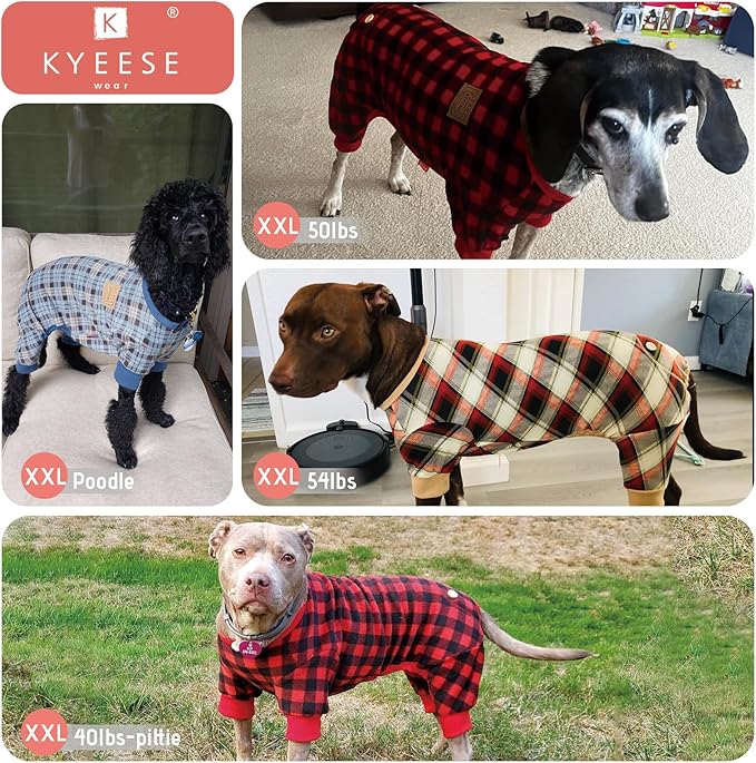 KYEESE Dog Pajamas Velvet Dog Pajamas for Medium Dogs Red Buffalo Check Pet Pjs Comfy Pet Costume Warm Pets Outfit Stretchy Pet Jammies Velvet Pets Onesie Soft Dogs Clothes,XXL