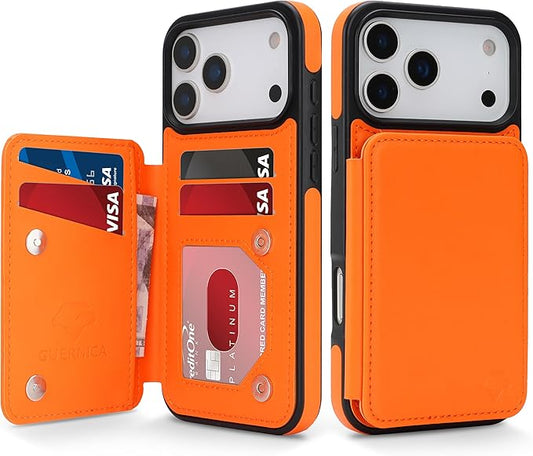 GUERNICA for iPhone 17 Pro Max (6.9") Case Wallet with Card Holder, RFID Blocking Leather Protection, Shockproof Women Men Phone Case for Apple 17 Pro Max, Orange