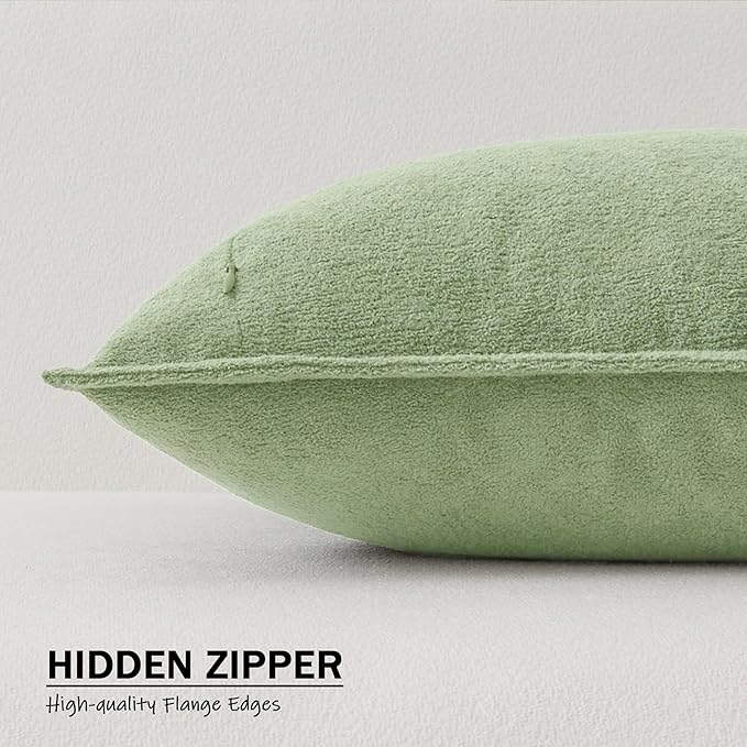 Kevin Textile Waterproof Decorative Pillow Covers Sage Green 22x22 Inch Pack of 2 Soft Boucle Textured Euro Pillowcases Elegant Accent Pillows for Couch Sofa Chair Bed Home Decor Indoor Outdoor